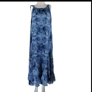 Maggie Barnes Blue Tye Dye Ruffle Tier Maxi Work Vacation Womens Dress 14/16W